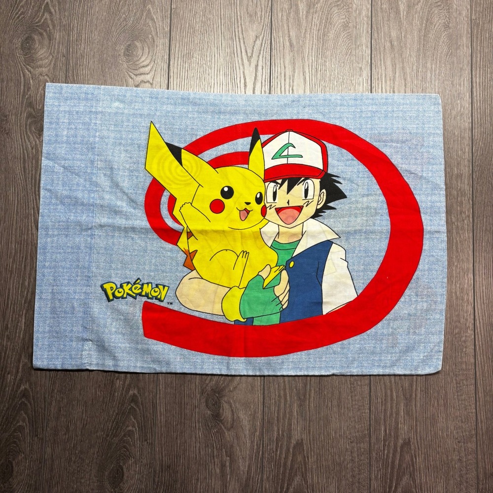Vintage 1998 Pokemon Pillowcase Ash Ketchum Pikachu Squirtle Meowth Nintendo